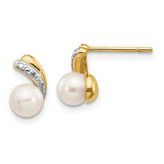 14k 5-6mm White Round FWC Pearl .01ct Diamond Post Earrings