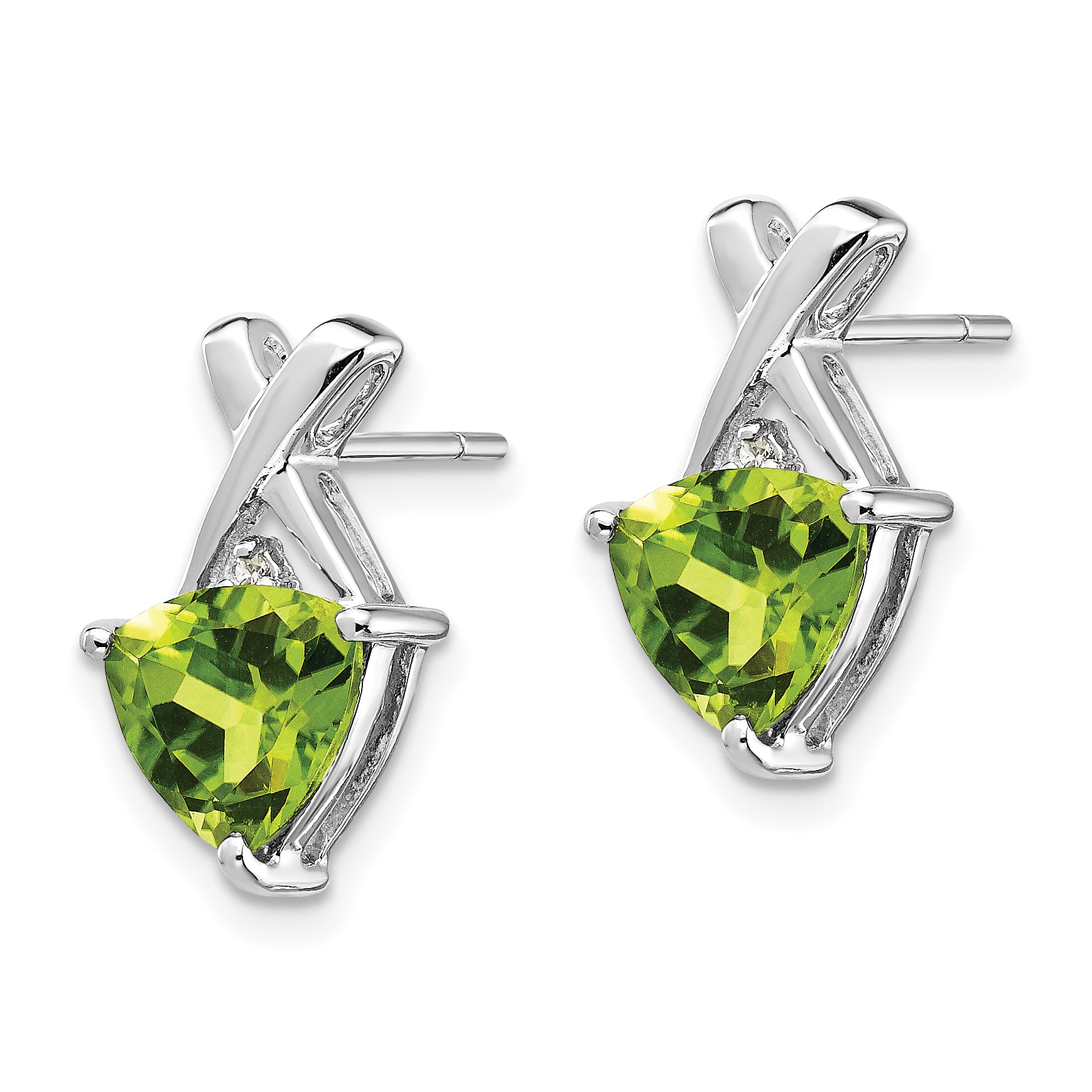 14k White Gold Peridot and White Topaz Trillion Post Earrings