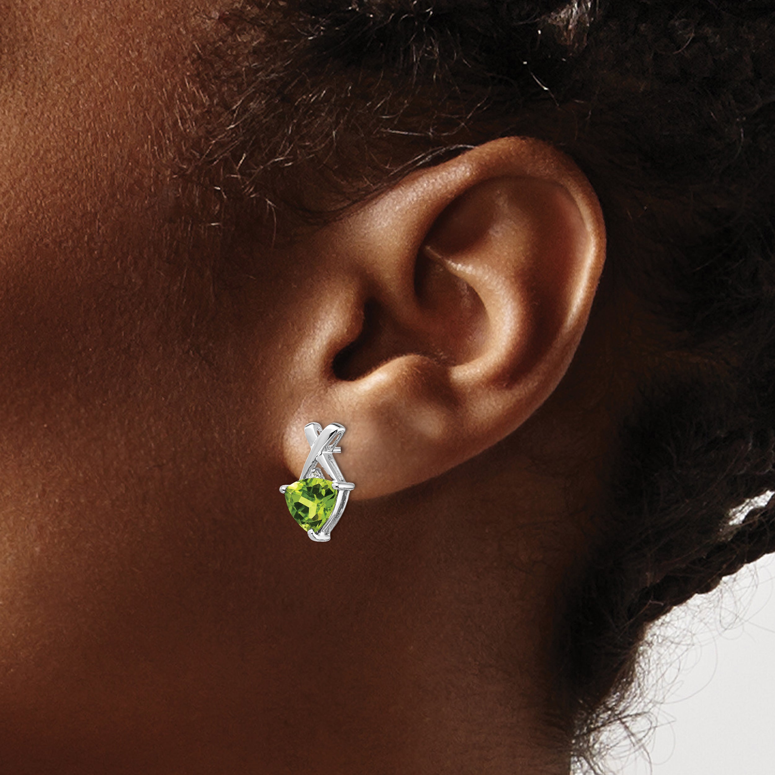 14k White Gold Peridot and White Topaz Trillion Post Earrings