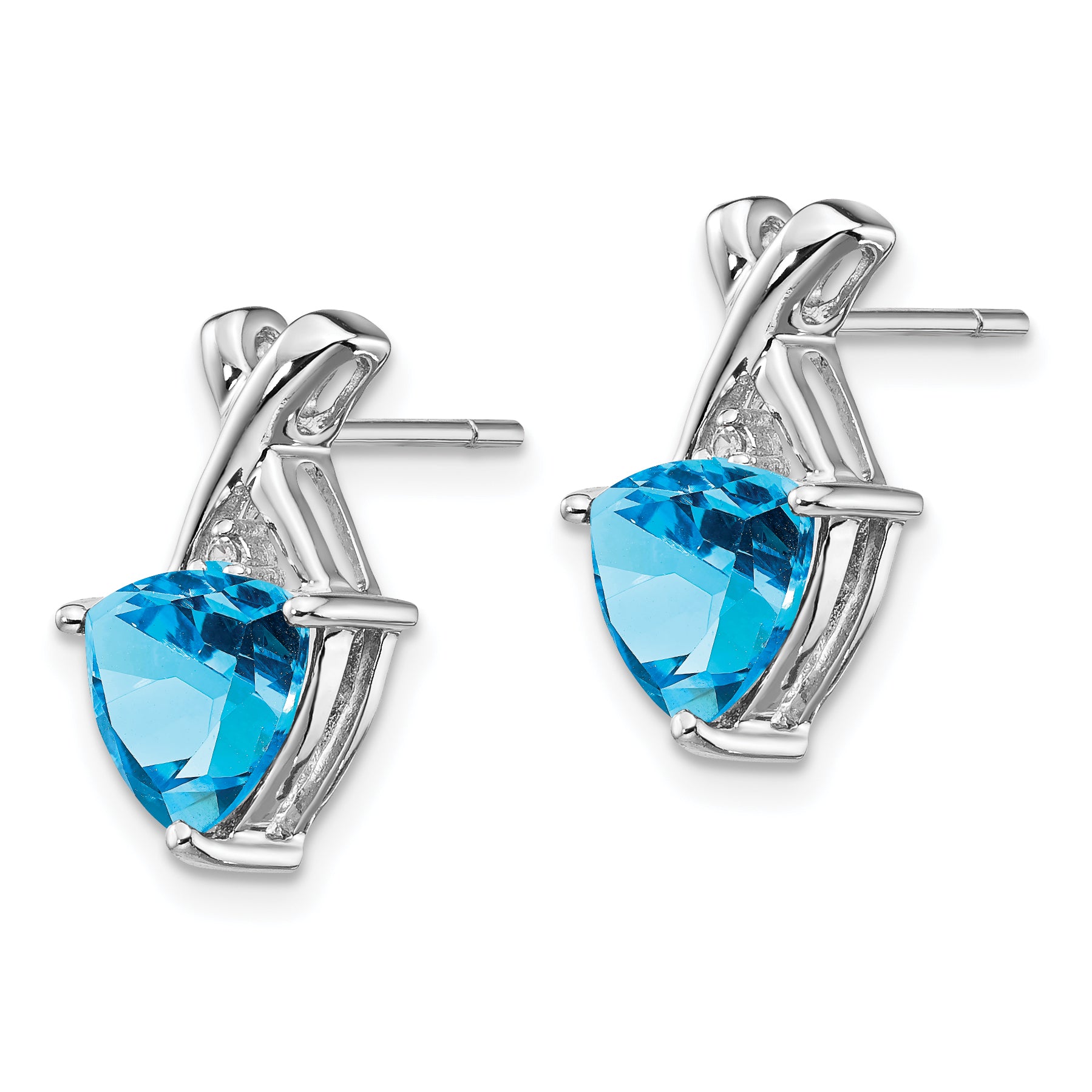 14k White Gold Blue Topaz and White Topaz Trillion Post Earrings