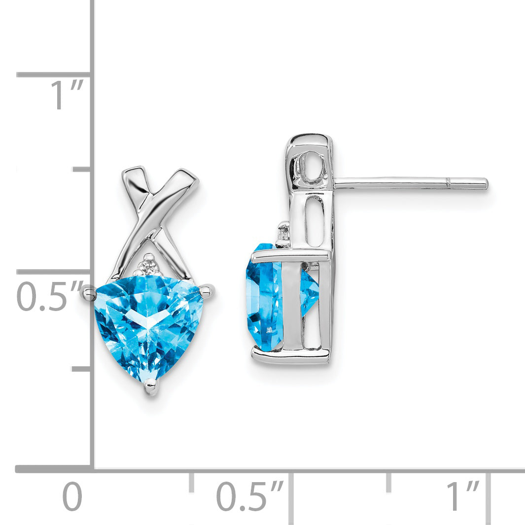 14k White Gold Blue Topaz and White Topaz Trillion Post Earrings