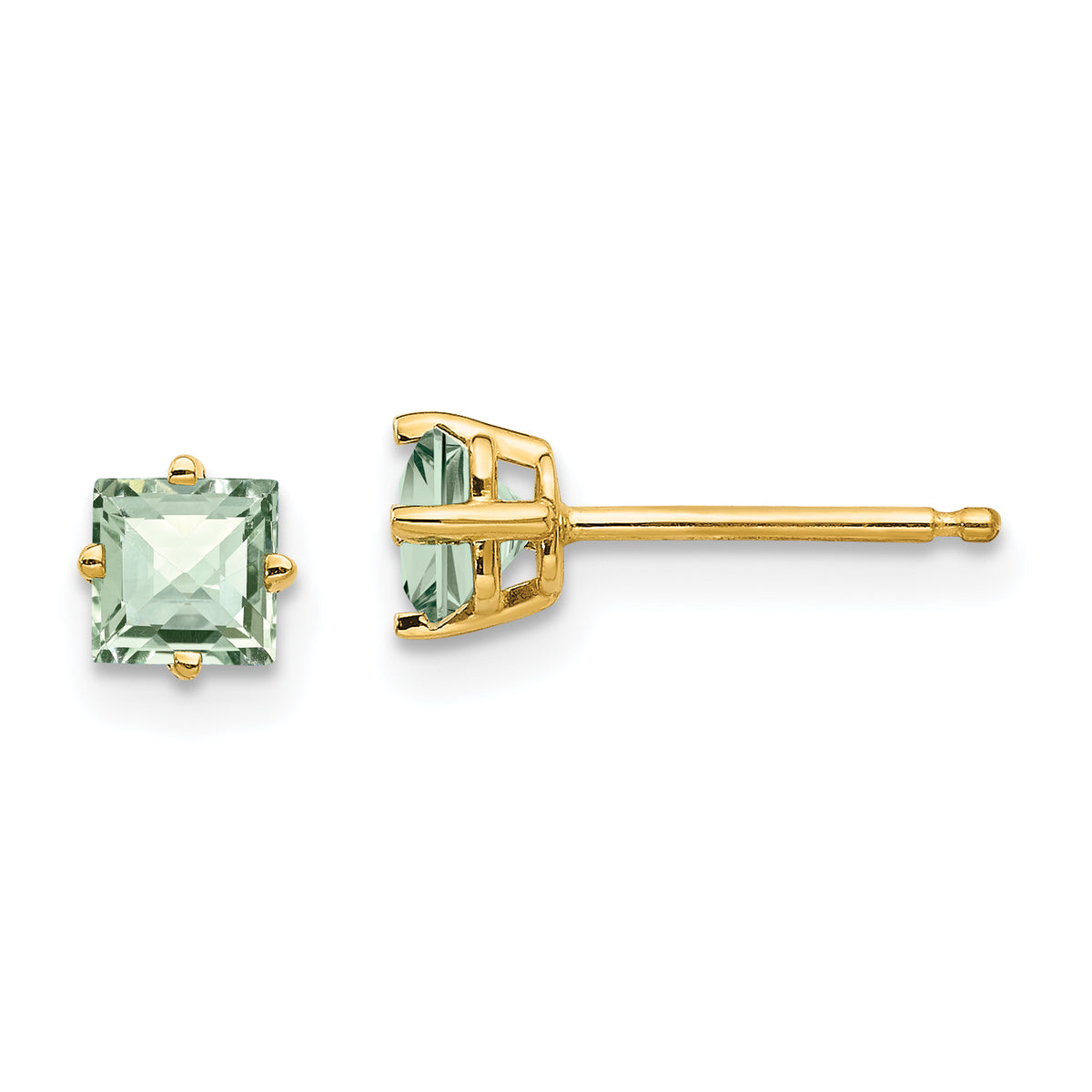 14k 4mm Square Checker-Cut Green Quartz Earrings