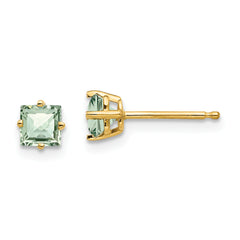 14k 4mm Square Checker-Cut Green Quartz Earrings