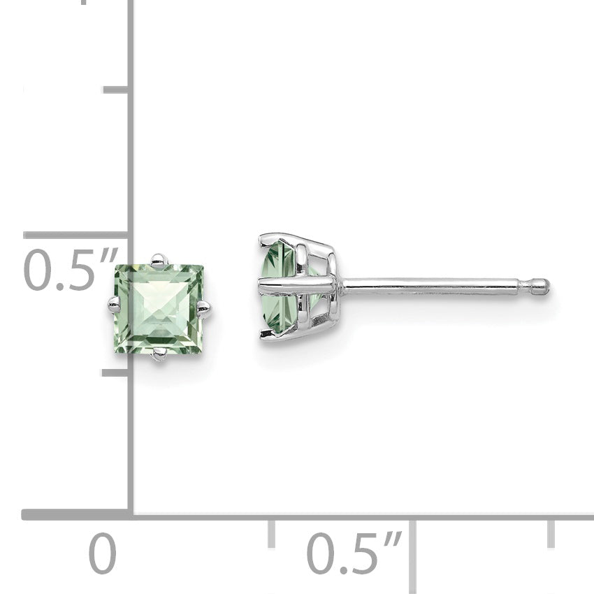 14kw 4mm Square Checker-Cut Green Quartz Earrings