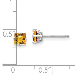 14k White Gold 4mm Princess Cut Citrine Earrings