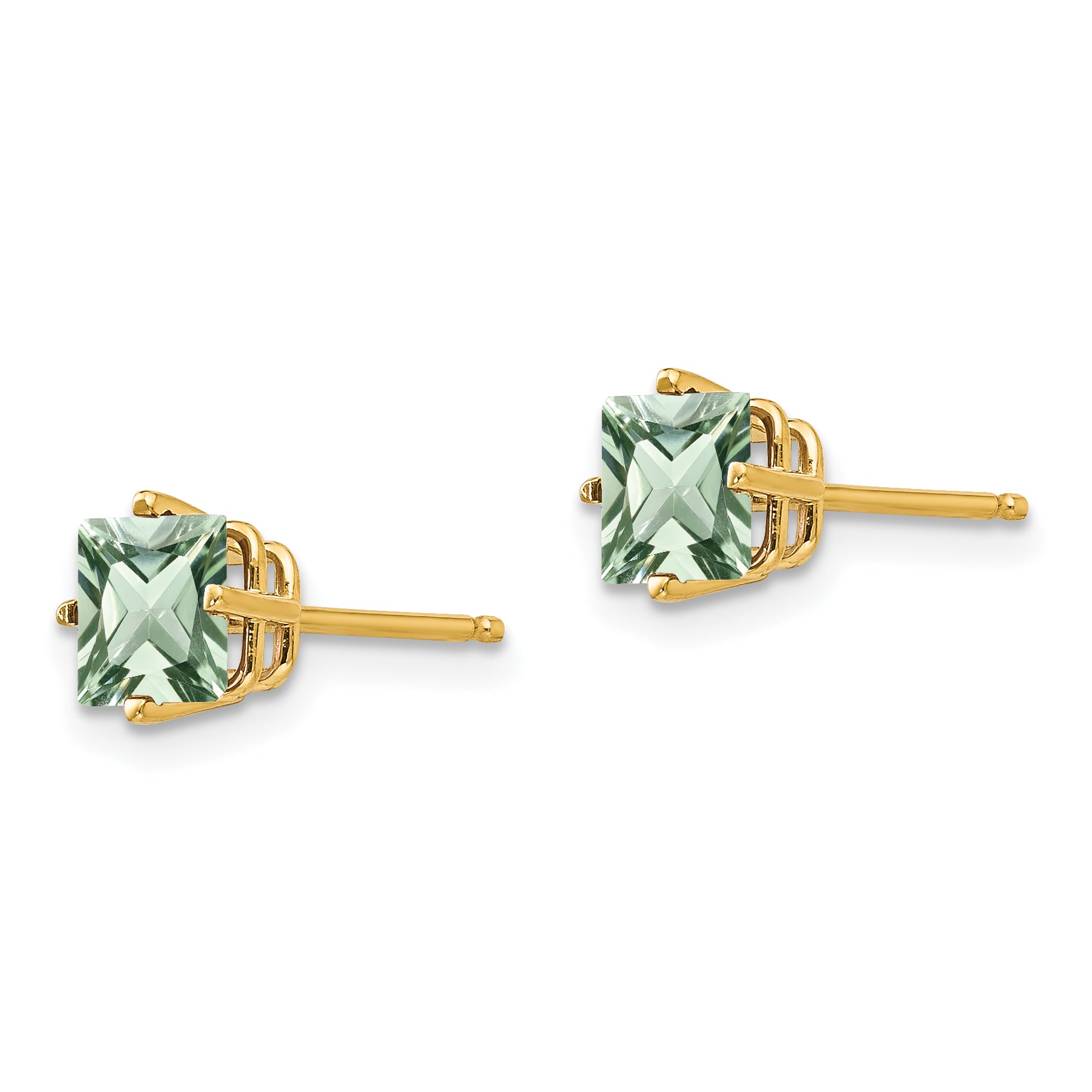 14k 5mm Square Green Quartz Earring