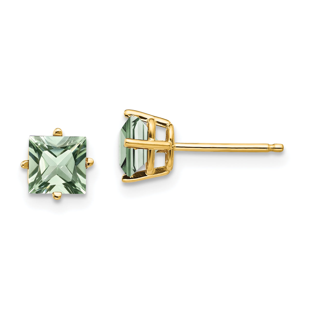 14k 5mm Square Green Quartz Earring