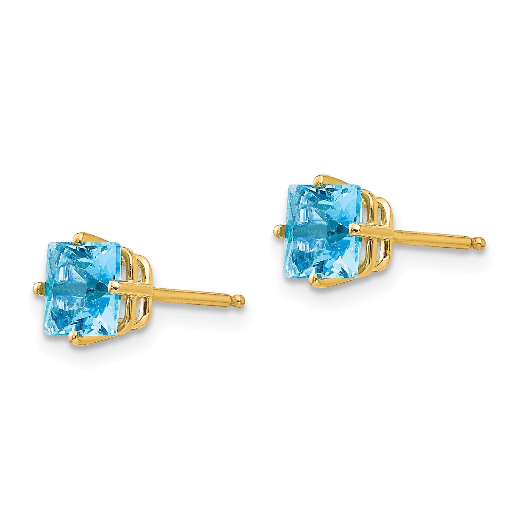 14k 5mm Princess Cut Blue Topaz Earrings