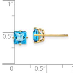 14k 5mm Princess Cut Blue Topaz Earrings