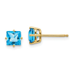 14k 5mm Princess Cut Blue Topaz Earrings