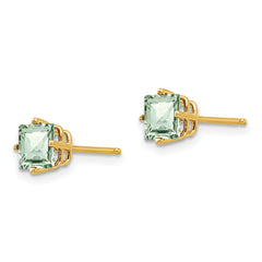 14k 5mm Square Checker-Cut Green Quartz Earrings