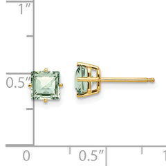 14k 5mm Square Checker-Cut Green Quartz Earrings