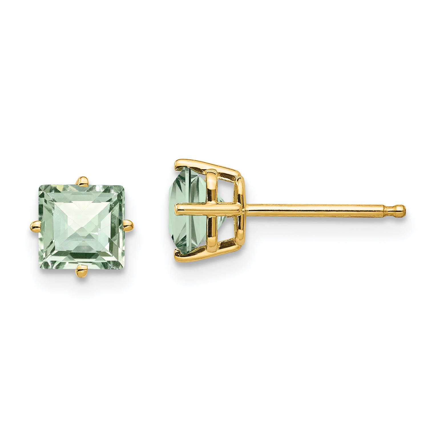 14k 5mm Square Checker-Cut Green Quartz Earrings