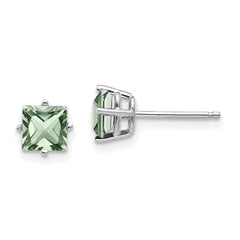 14kw 5mm Square Green Quartz Earrings