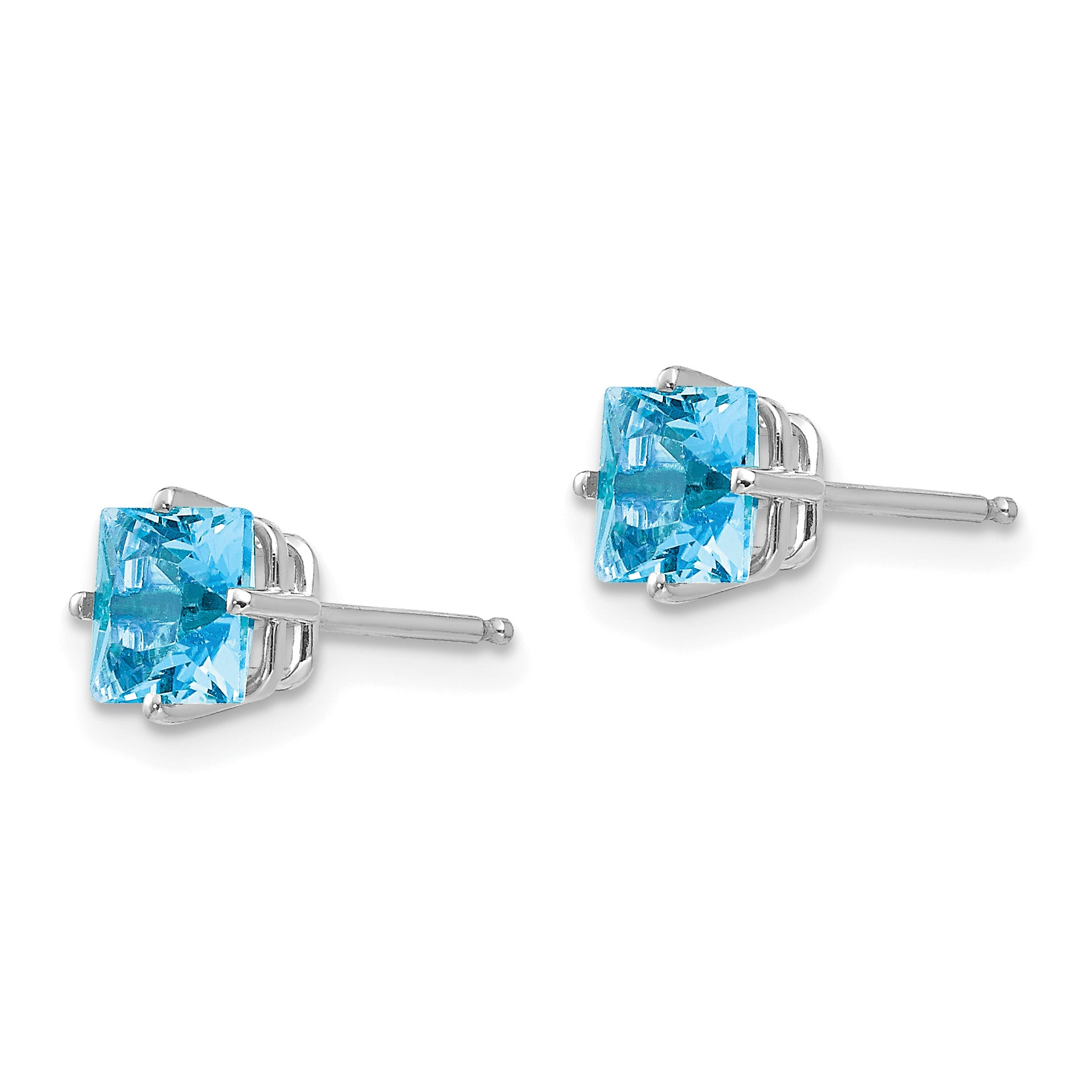 14k White Gold 5mm Princess Cut Blue Topaz Earrings