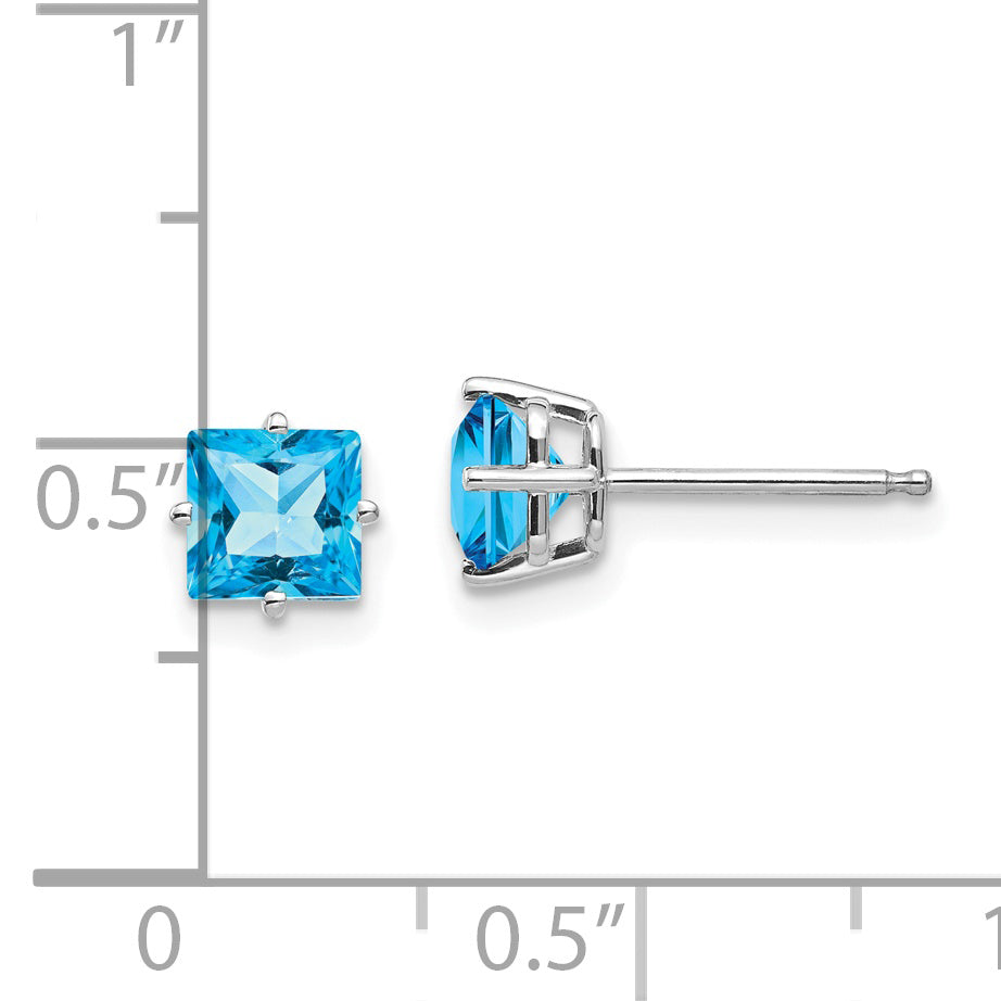 14k White Gold 5mm Princess Cut Blue Topaz Earrings