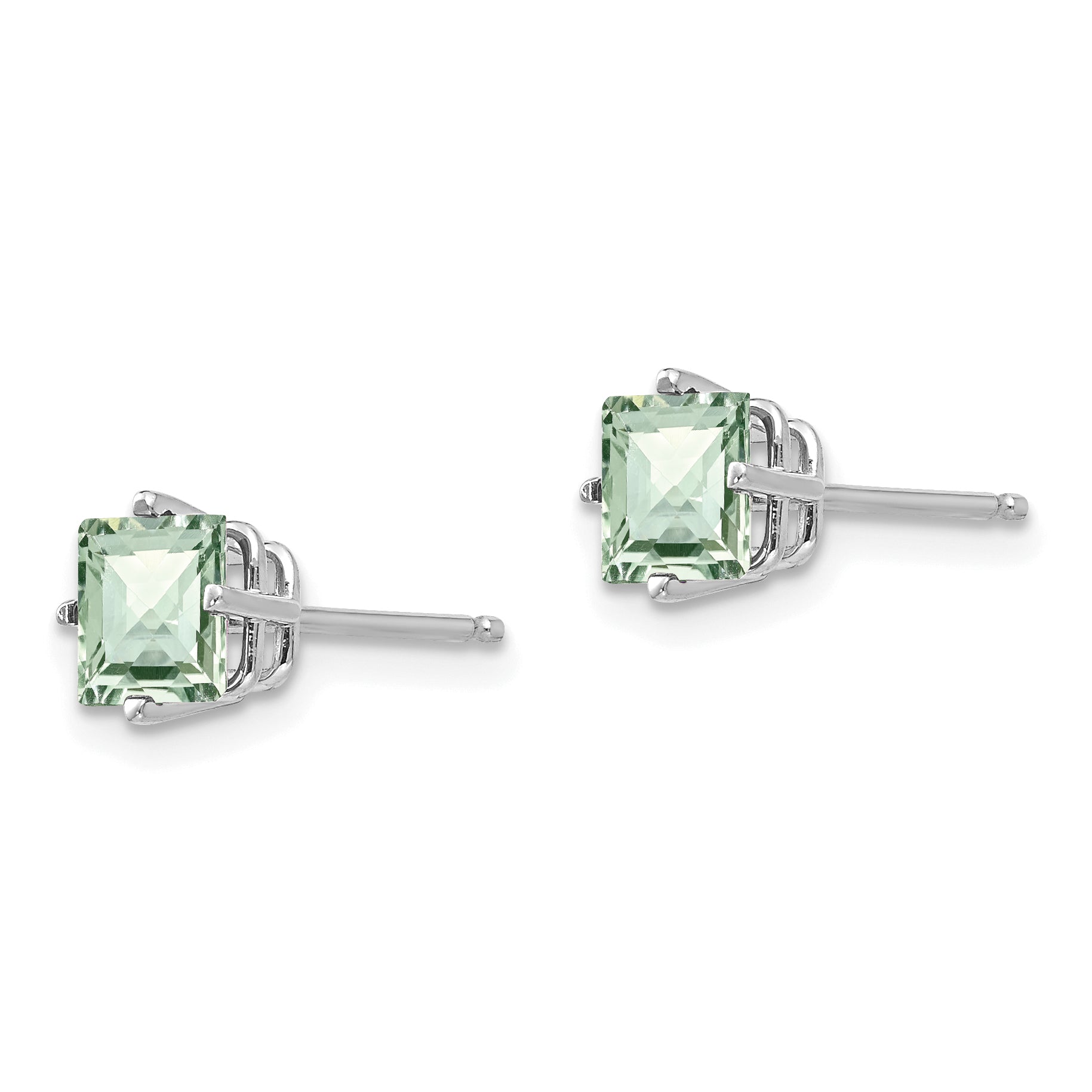 14kw 5mm Square Checker-Cut Green Quartz Earrings