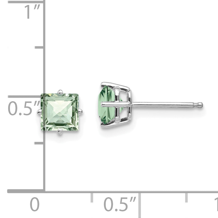 14kw 5mm Square Checker-Cut Green Quartz Earrings