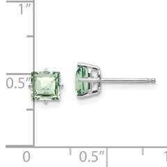 14kw 5mm Square Checker-Cut Green Quartz Earrings