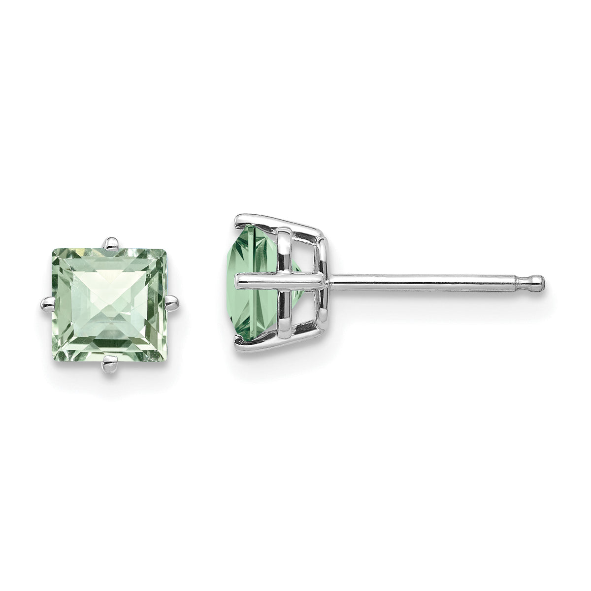 14kw 5mm Square Checker-Cut Green Quartz Earrings