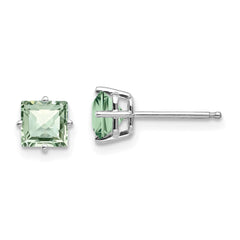 14kw 5mm Square Checker-Cut Green Quartz Earrings