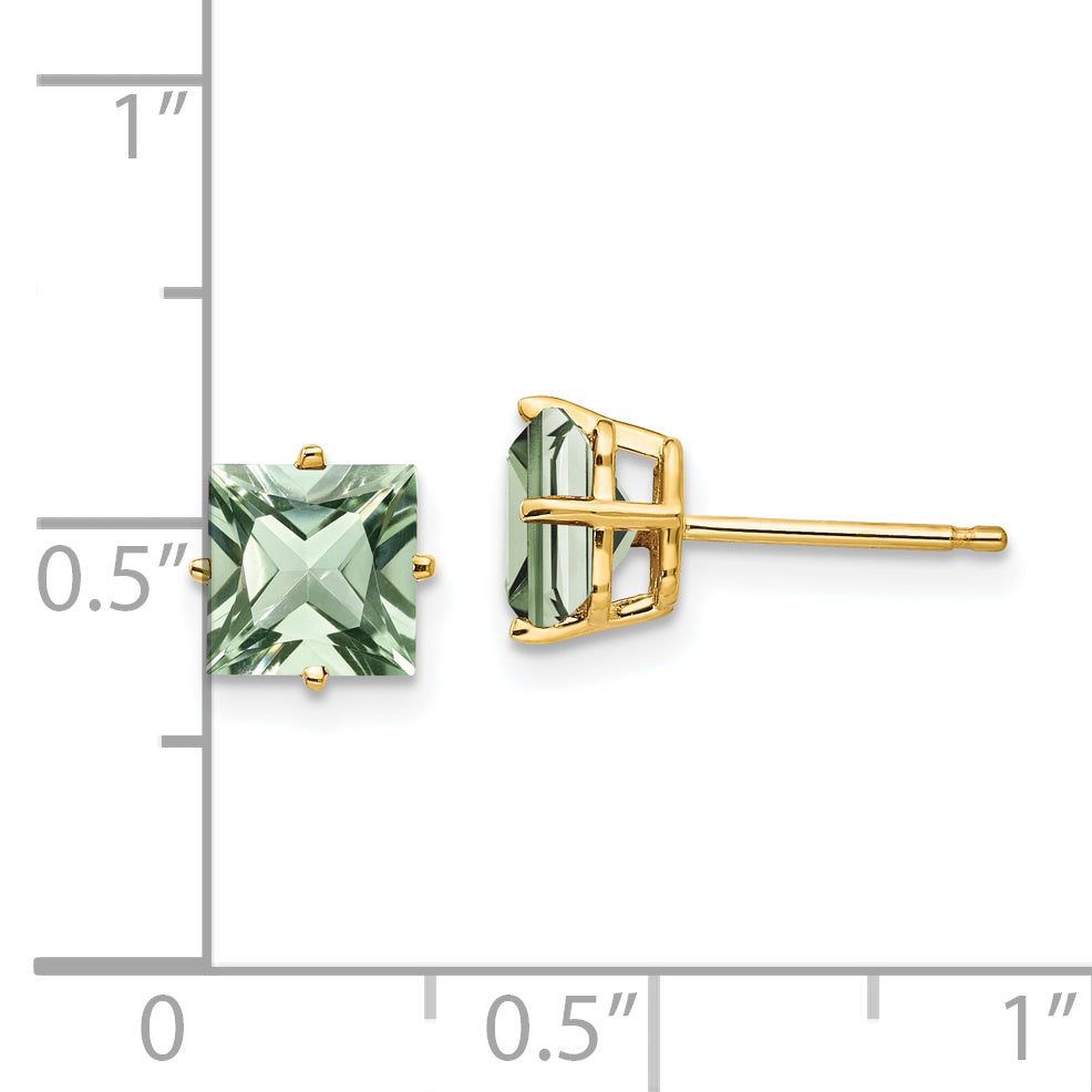 14k 6mm Square Green Quartz Earrings