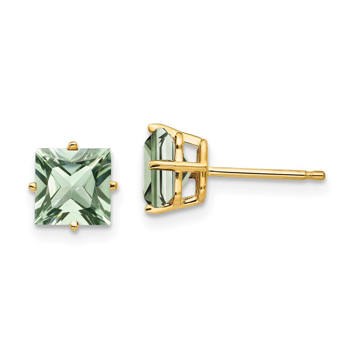 14k 6mm Square Green Quartz Earrings