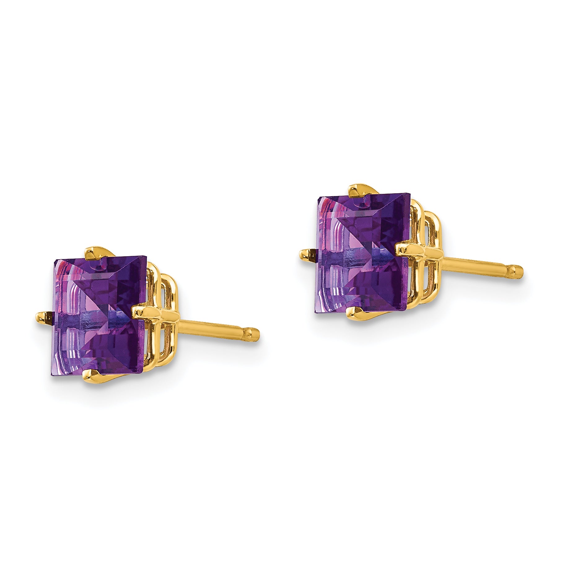 14k 6mm Princess Cut Amethyst Earrings