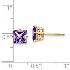 14k 6mm Princess Cut Amethyst Earrings