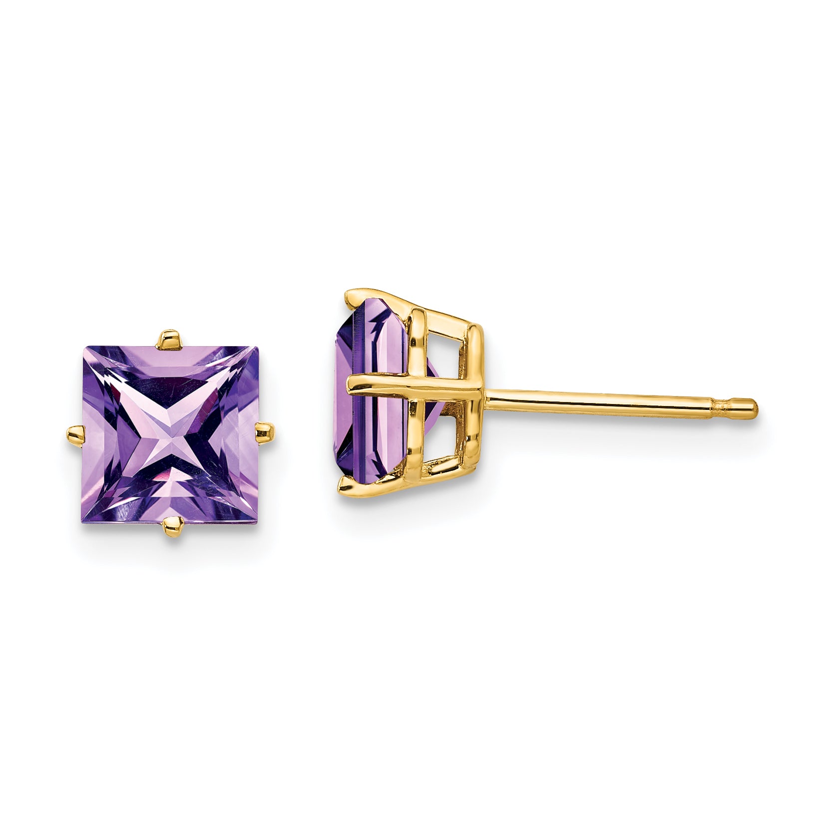 14k 6mm Princess Cut Amethyst Earrings