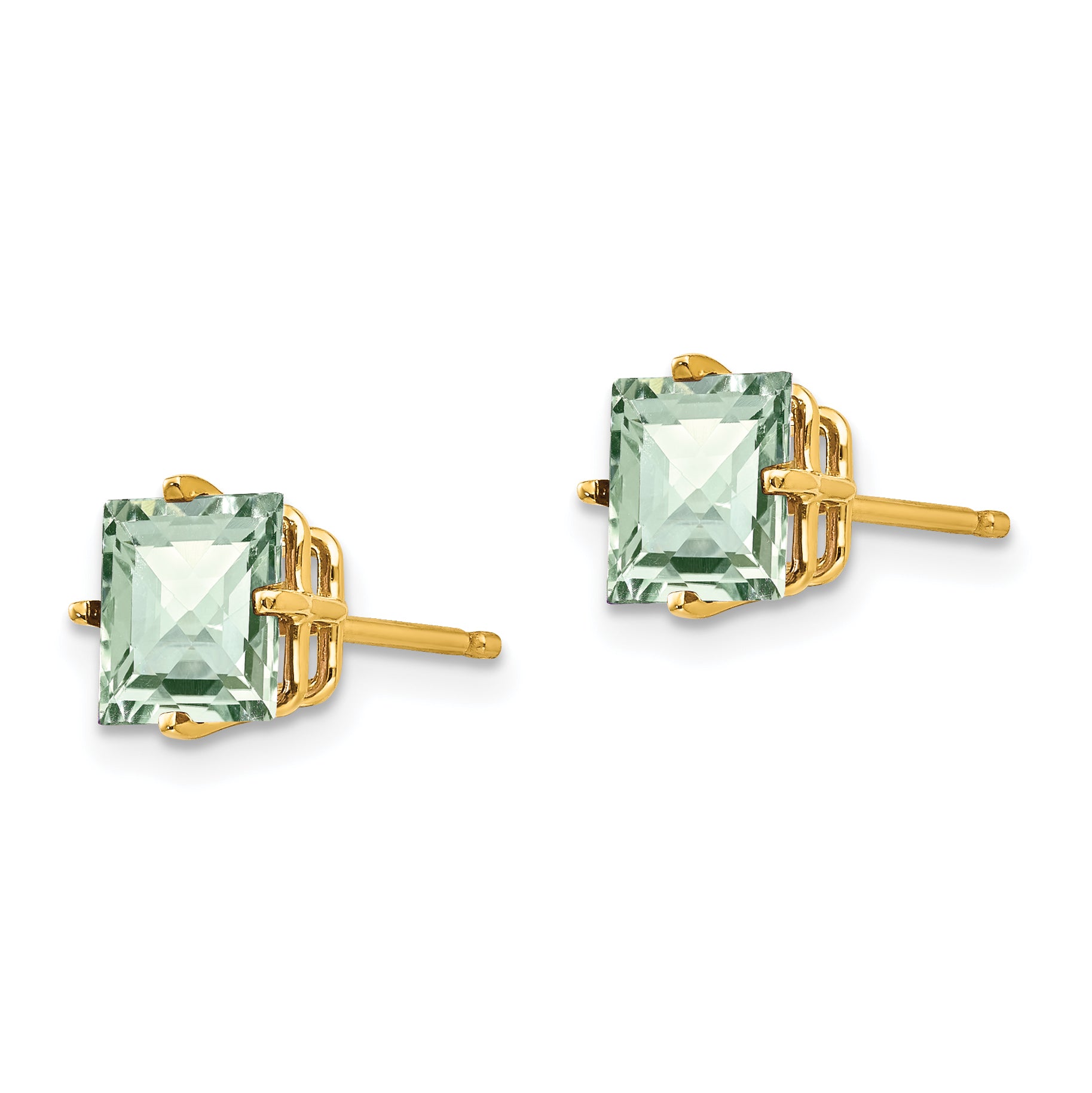 14k 6mm Square Checker-Cut Green Quartz Earrings