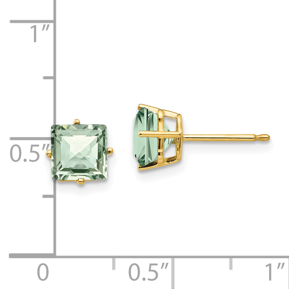 14k 6mm Square Checker-Cut Green Quartz Earrings