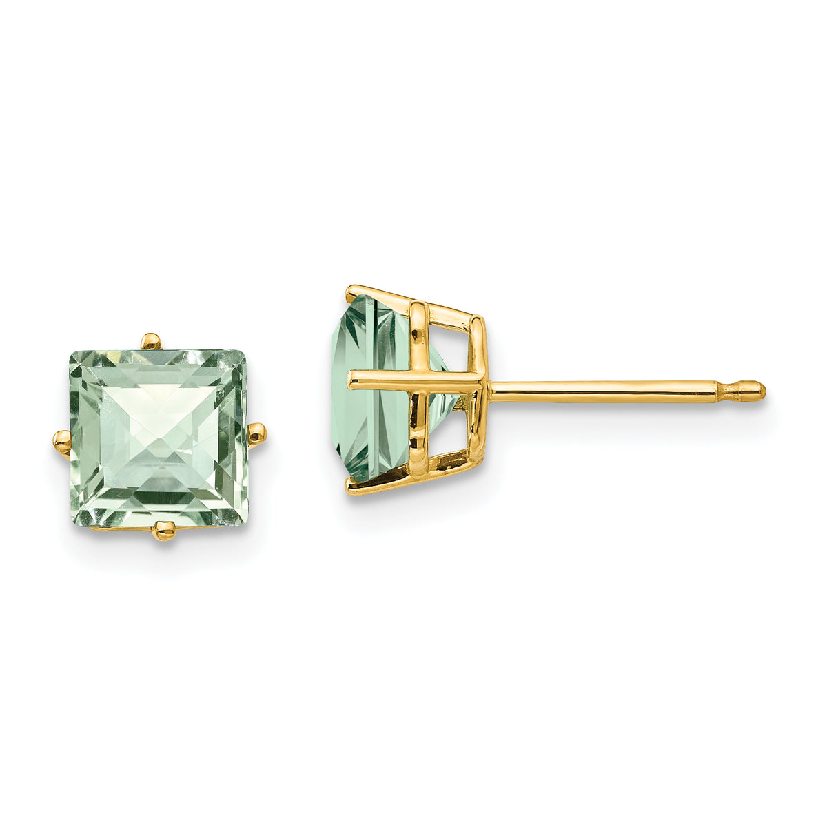 14k 6mm Square Checker-Cut Green Quartz Earrings