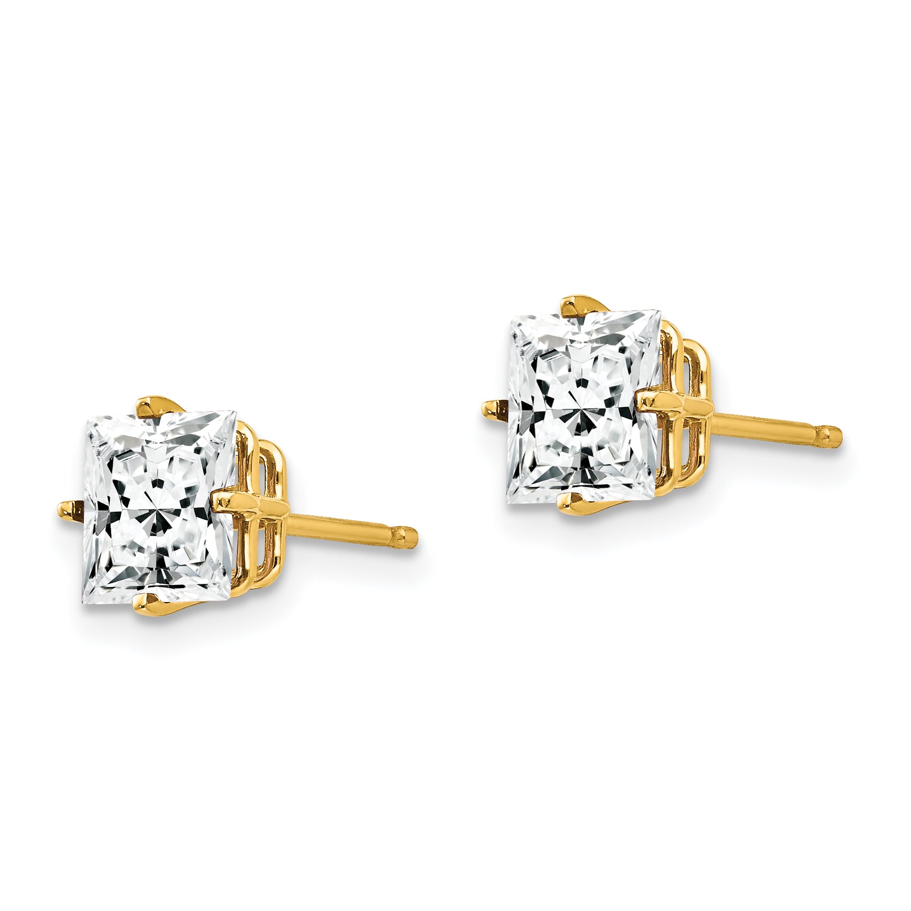 14k 6mm Princess Cut Cubic Zirconia Earrings