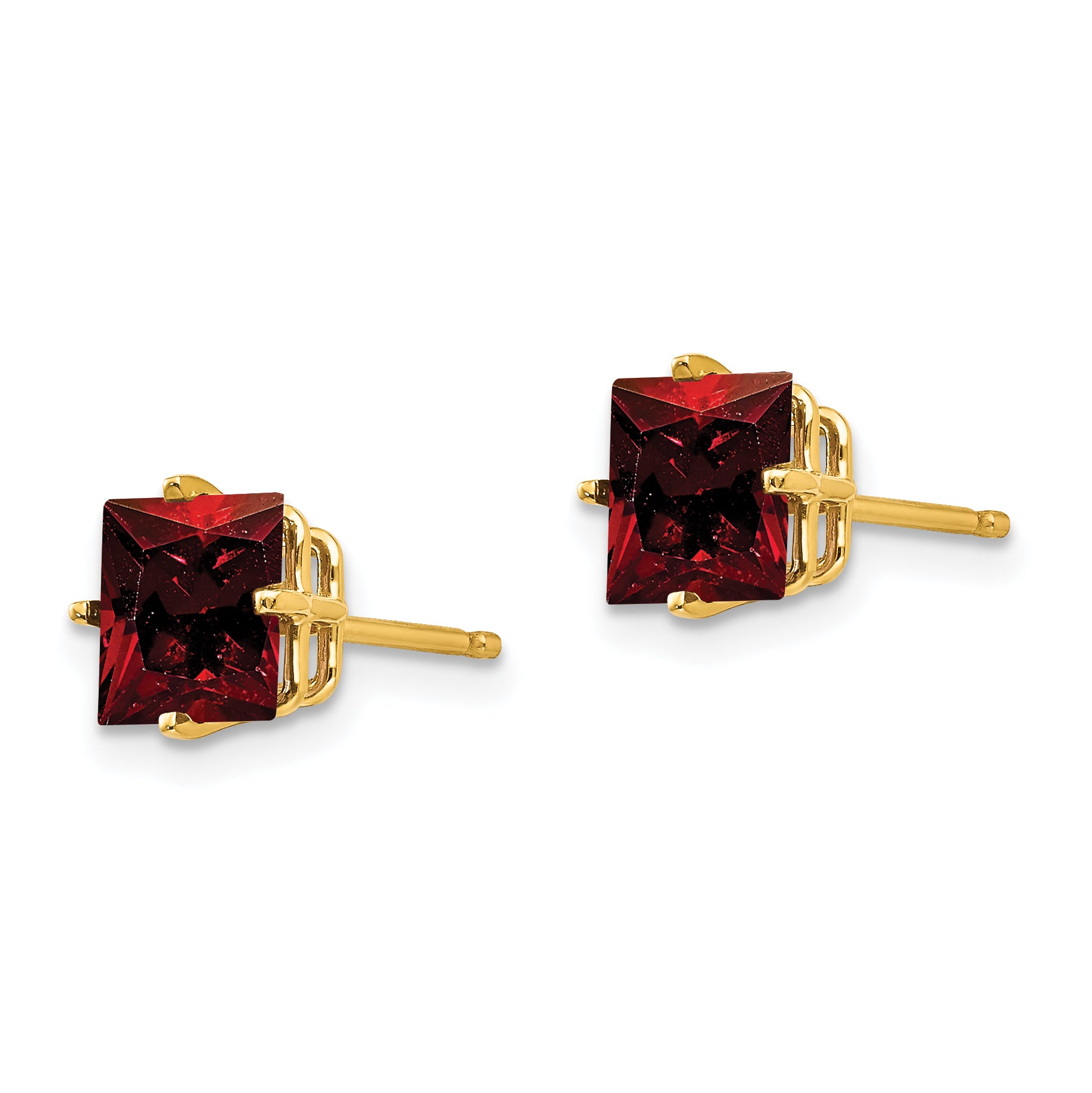 14k 6mm Princess Cut Garnet Earrings