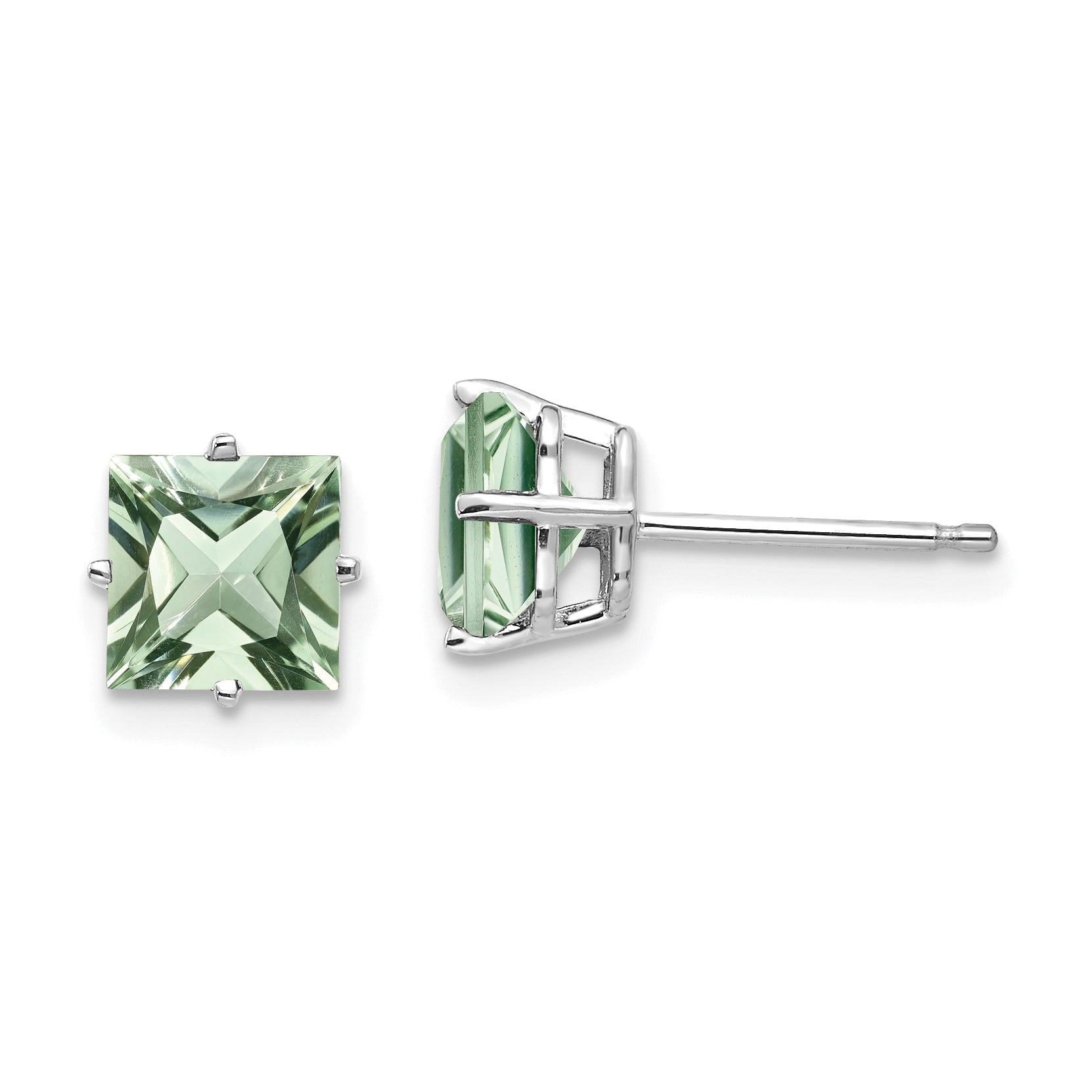 14kw 6mm Square Green Quartz Earrings