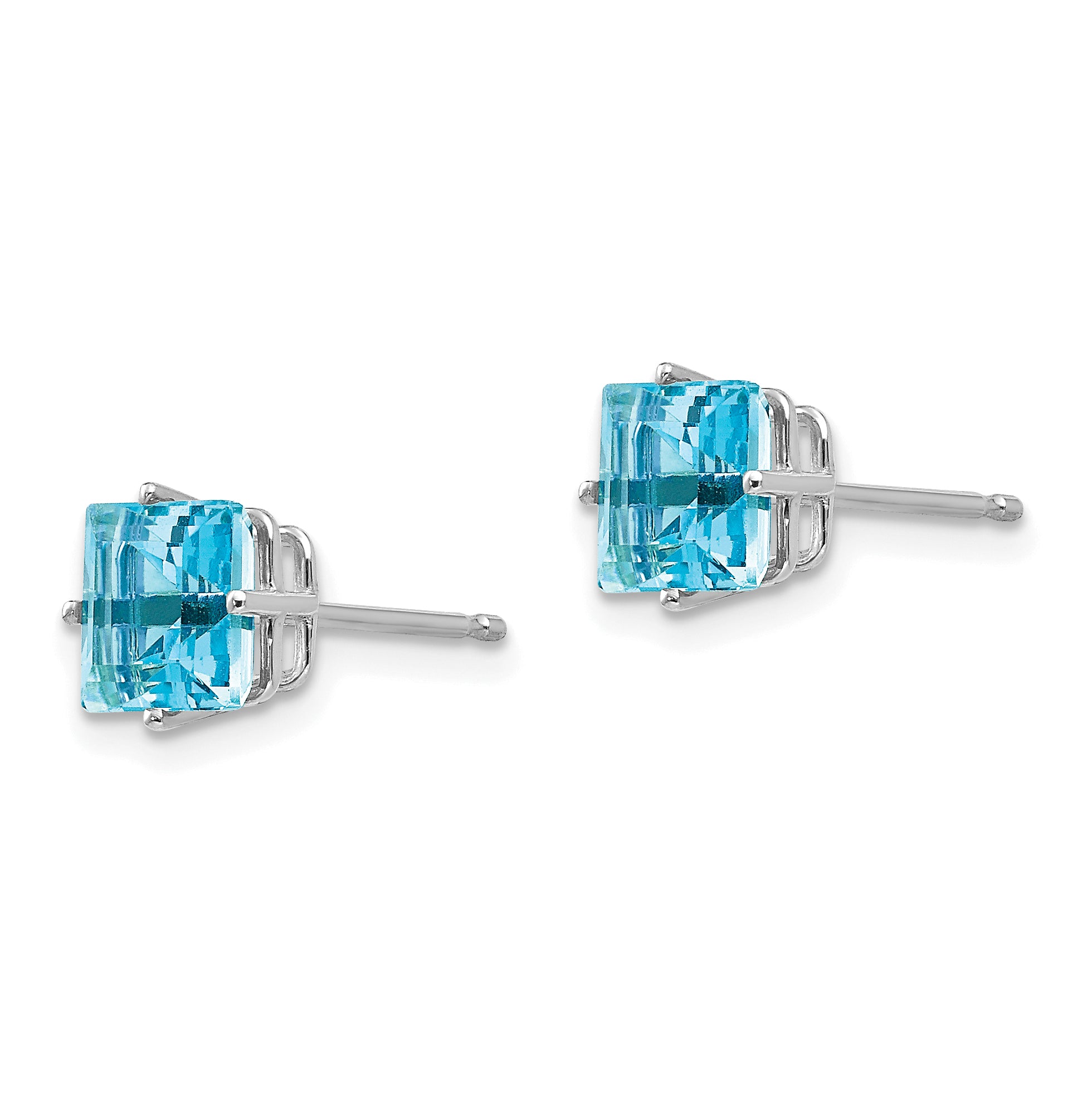 14k White Gold 6mm Princess Cut Blue Topaz Earrings