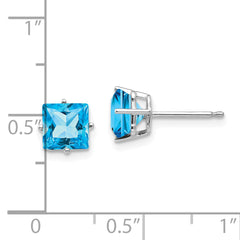 14k White Gold 6mm Princess Cut Blue Topaz Earrings