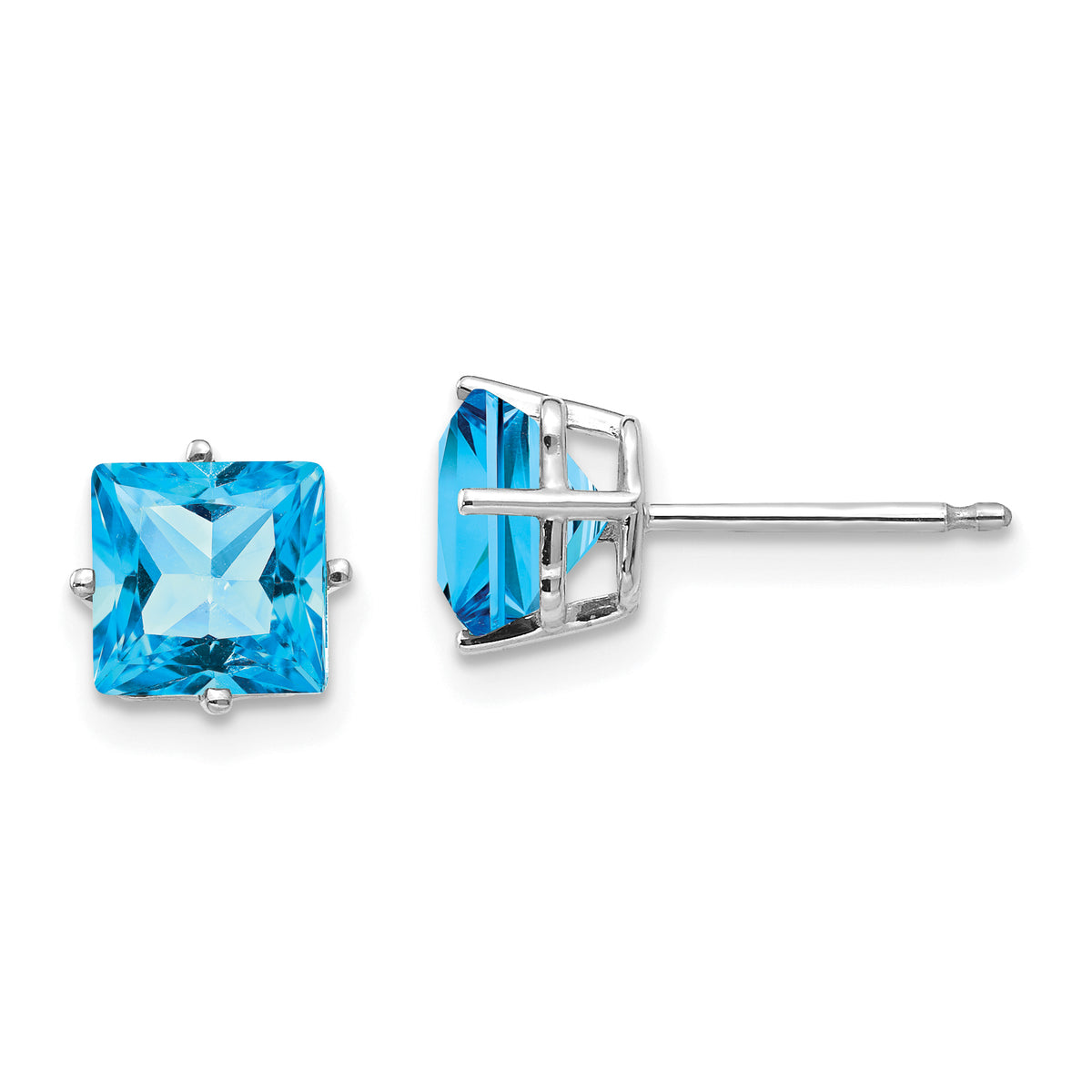 14k White Gold 6mm Princess Cut Blue Topaz Earrings