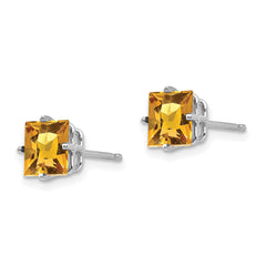 14k White Gold 6mm Princess Cut Citrine Earrings