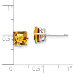 14k White Gold 6mm Princess Cut Citrine Earrings