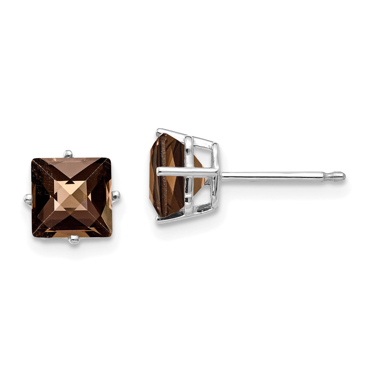 14kw 6mm Square Checker-Cut Smoky Quartz Earrings