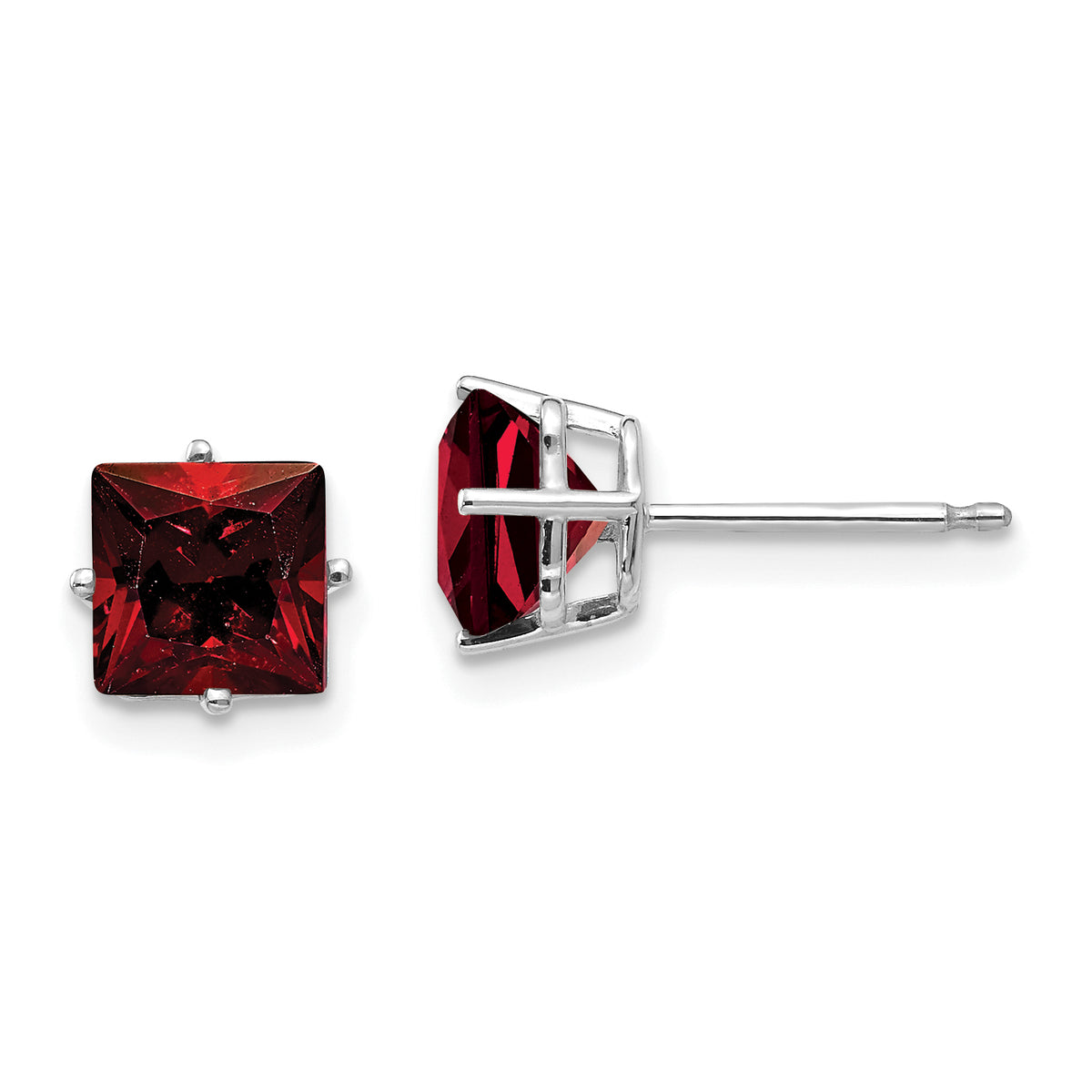 14k White Gold 6mm Princess Cut Garnet Earrings