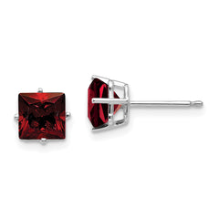 14k White Gold 6mm Princess Cut Garnet Earrings