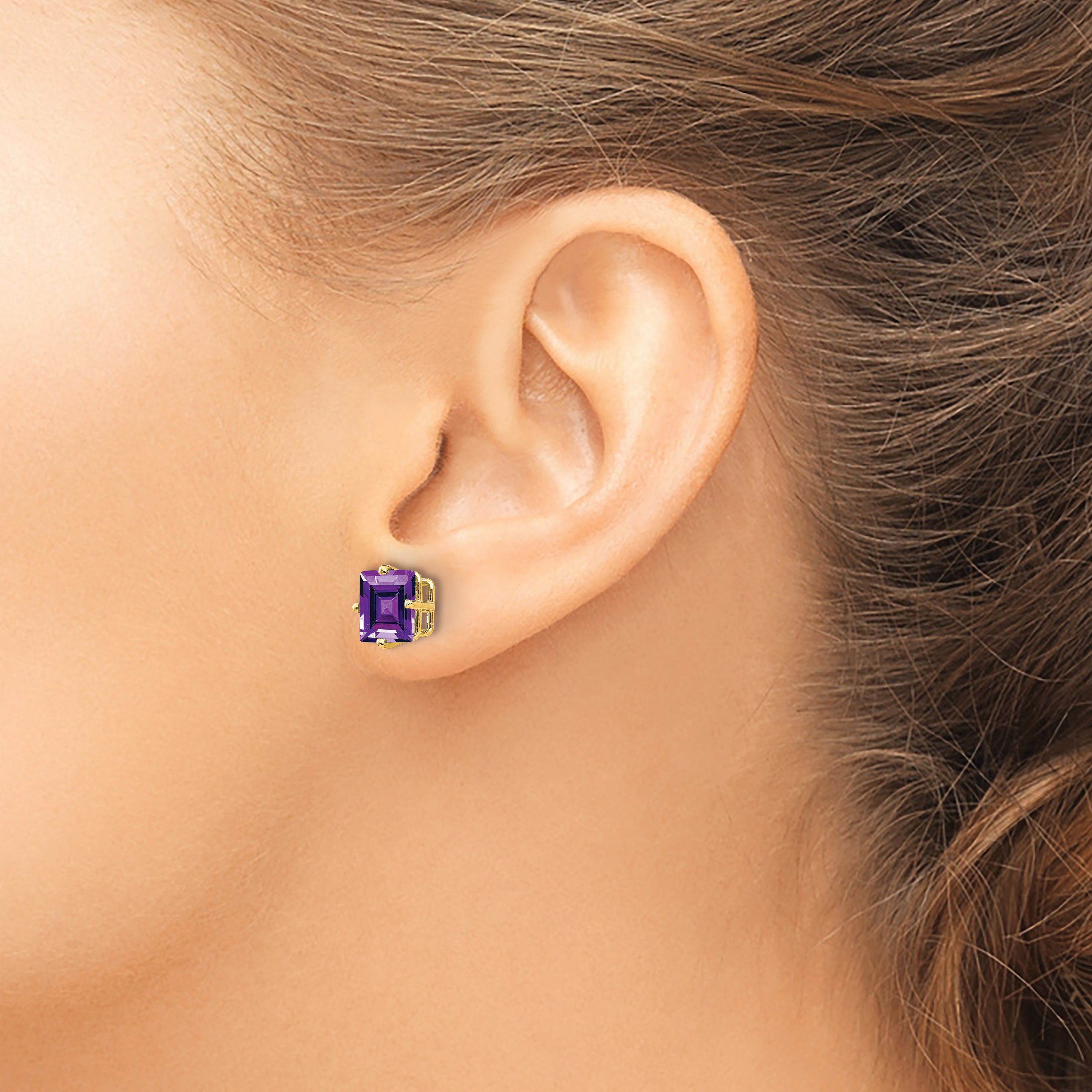 14k 7mm Princess Cut Amethyst Earrings