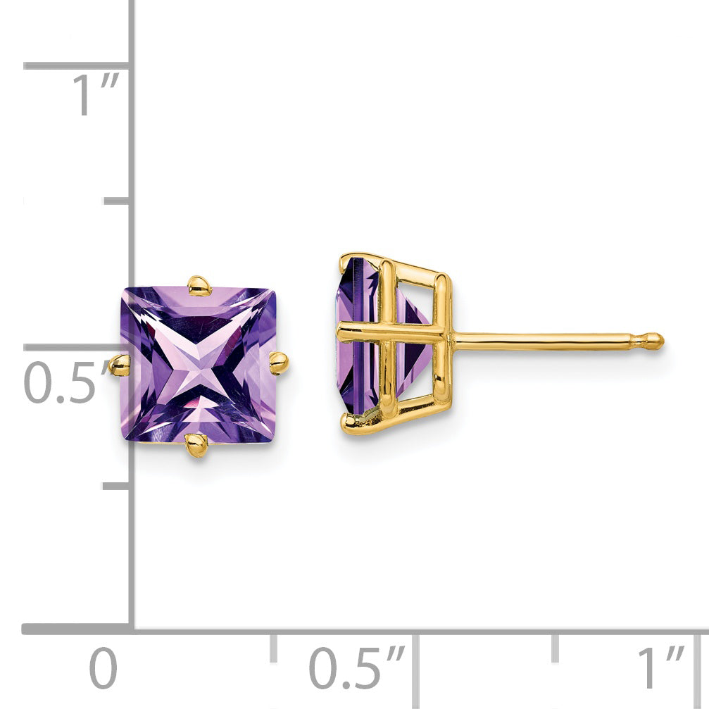 14k 7mm Princess Cut Amethyst Earrings