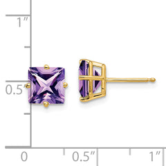 14k 7mm Princess Cut Amethyst Earrings