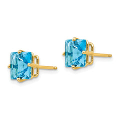 14k 7mm Princess Cut Blue Topaz Earrings