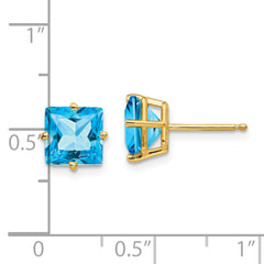 14k 7mm Princess Cut Blue Topaz Earrings