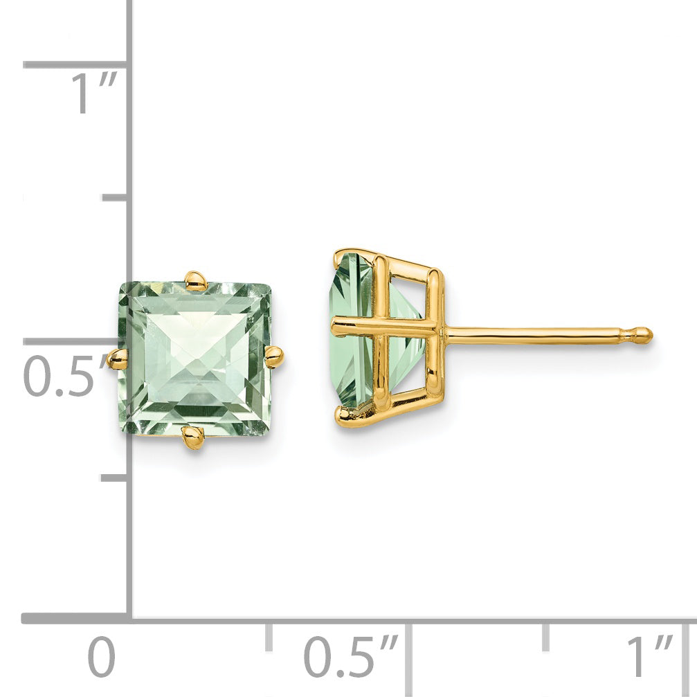 14k 7mm Square Checker-Cut Green Quartz Earrings